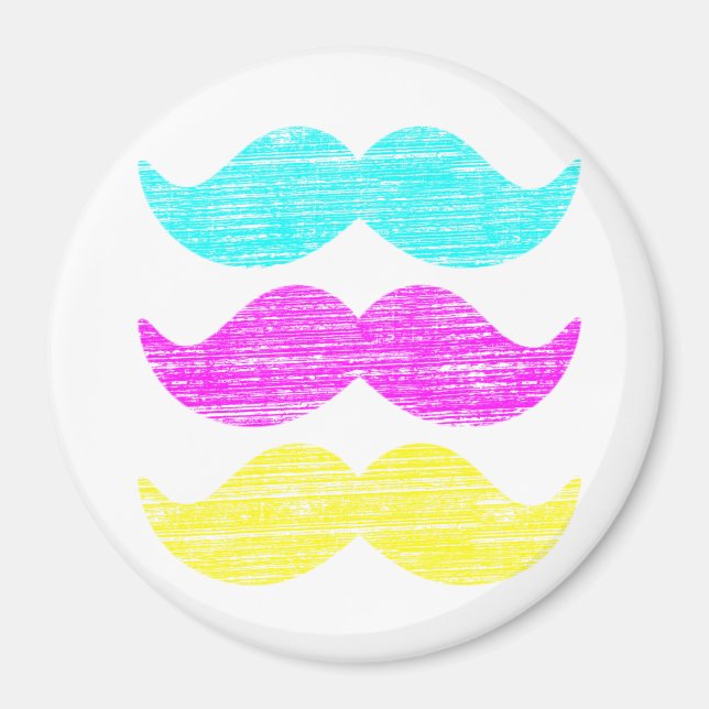 CMY Colour Moustache Print Pattern Magnet (Front)