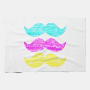 CMY Colour Moustache Print Pattern Tea Towel