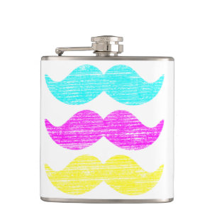 CMY Colourful Moustache Trio Graphic Art Hip Flask