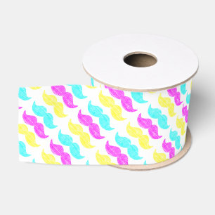 CMY Moustache Pattern Graphic Art Grosgrain Ribbon