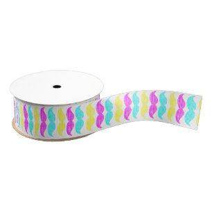 CMY Moustaches (letterpress style) Grosgrain Ribbon