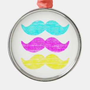 CMY Moustaches (letterpress style) Metal Ornament