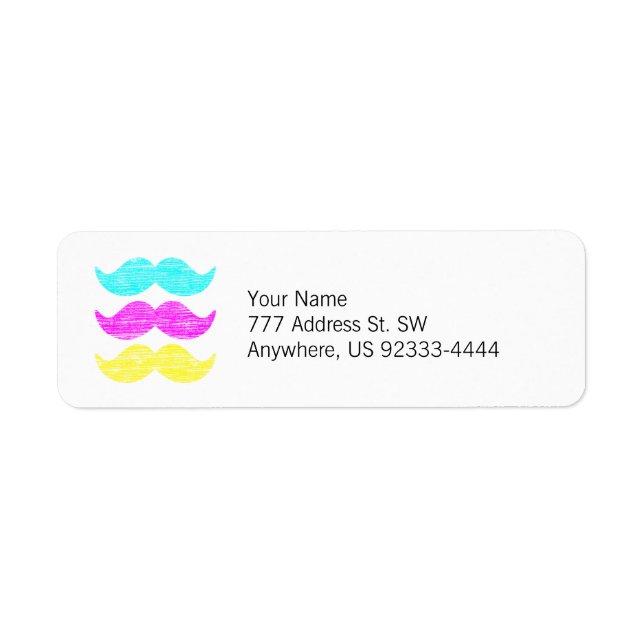 CMY Moustaches (letterpress style) Return Address Label (Front)