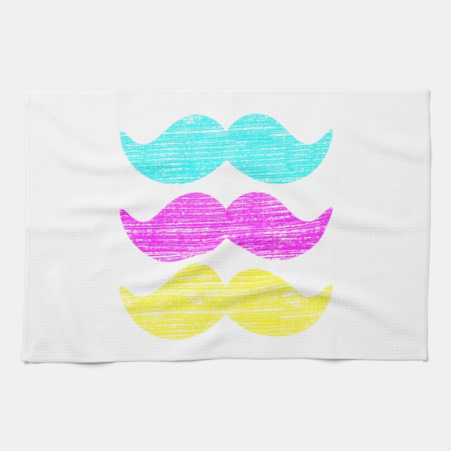 CMY Moustaches (letterpress style) Tea Towel (Horizontal)