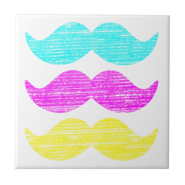 CMY Moustaches (letterpress style) Tile (Front)