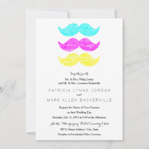 CMY Moustaches Vintage Colourful Invitation