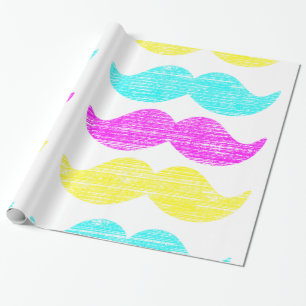 CMY Pop Art Moustache Pattern Gift Wrap
