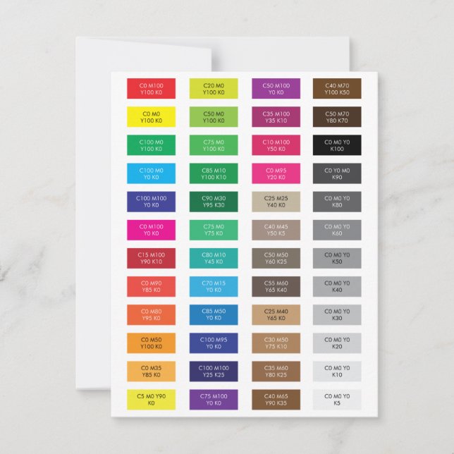 CMYK and Hex Code Colour Samples (Front)