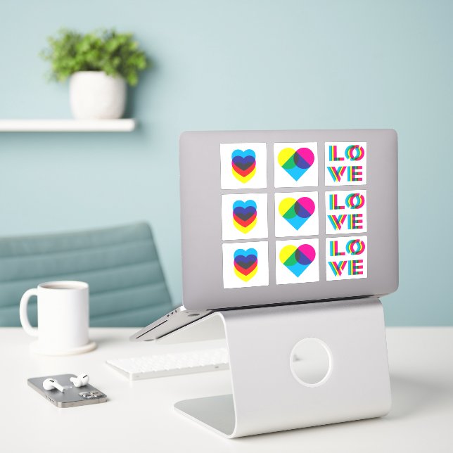 CMYK Assorted Love Heart Stickers (Laptop On Desk)