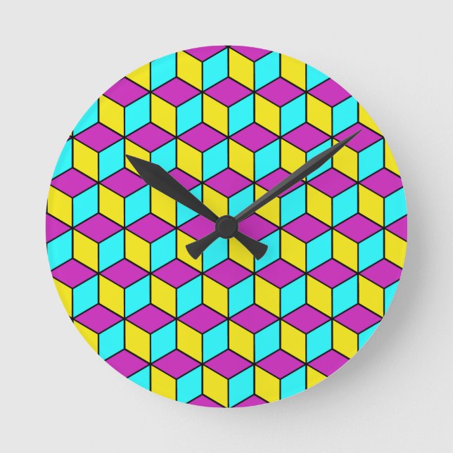 CMYK CUBE famous cubes geometric pattern illusion Round Clock (Front)