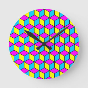 CMYK CUBE famous cubes illusion 2 Round Clock