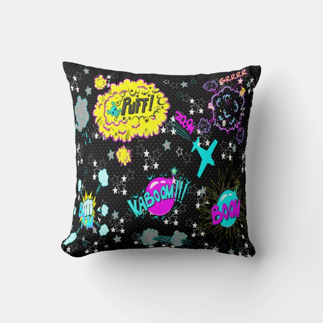 CMYK Hipster Comic Book Expressions Cushion (Front)