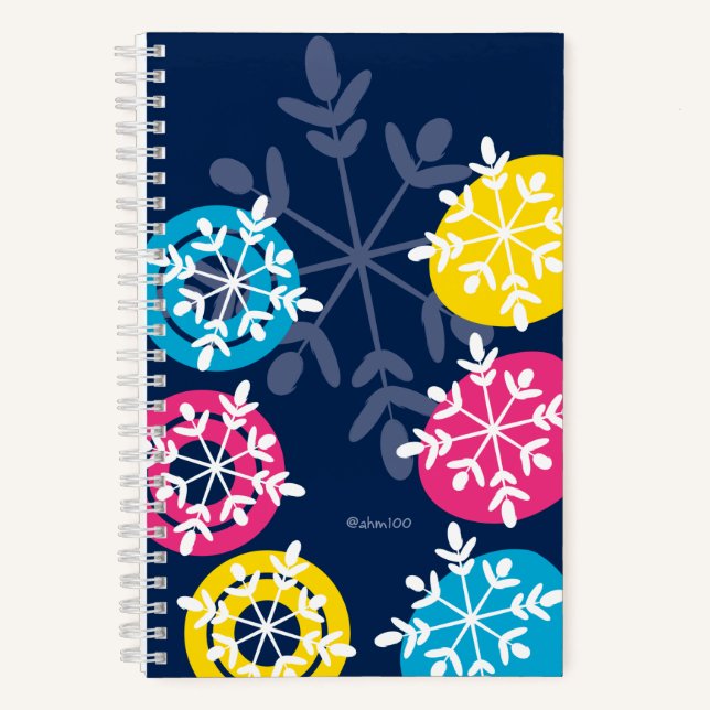 CMYK Snowflakes on Blue Notebook (Front)
