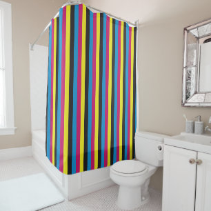 cmyk stripes background pattern graphic color cyan shower curtain