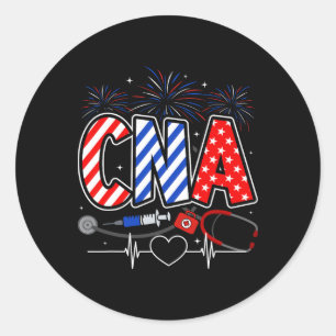 Cna 4th Of July American Flag Patriotic Usa Stetho Classic Round Sticker