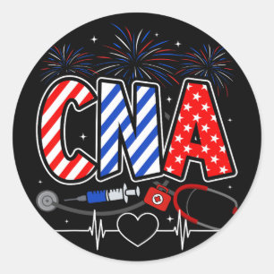 Cna 4th Of July American Flag Patriotic Usa Stetho Classic Round Sticker
