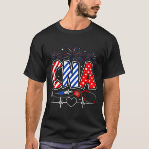 Cna 4th Of July American Flag Patriotic Usa Stetho T-Shirt