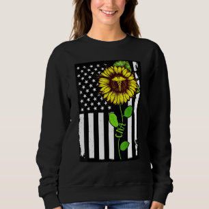 Cna American Flag With Sunflowers Patriotic Nurse Sweatshirt