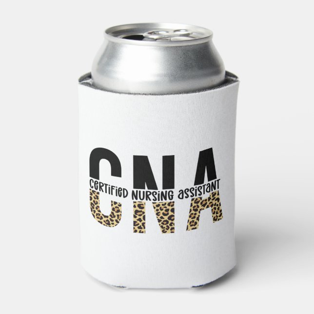 CNA Certified Nursing Assistant Cheetah Print Can Cooler (Can Front)