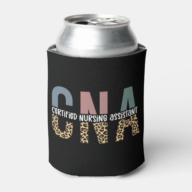 CNA Certified Nursing Assistant Cheetah Print Can Cooler (Can Front)