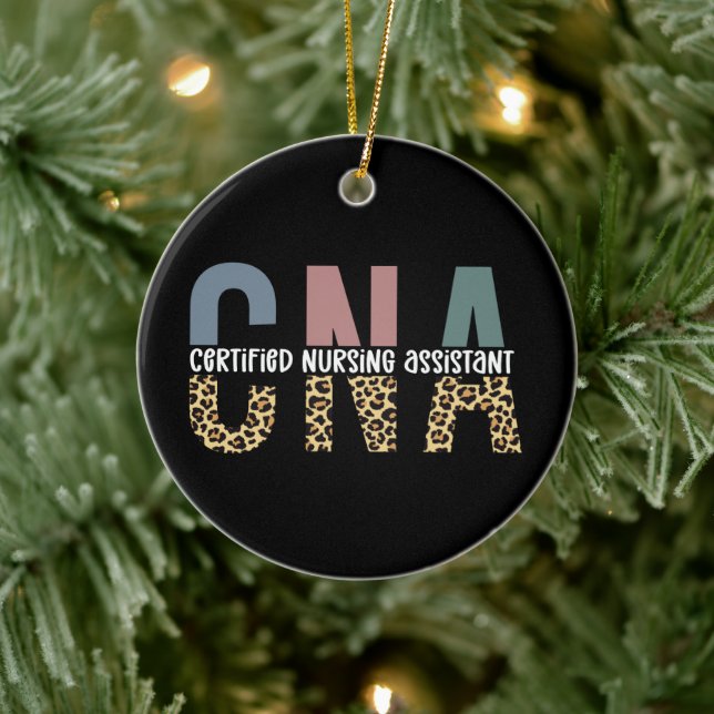 CNA Certified Nursing Assistant Cheetah Print Ceramic Ornament (Tree)
