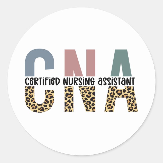 CNA Certified Nursing Assistant Cheetah Print Classic Round Sticker (Front)