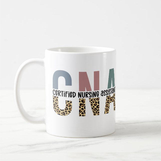 CNA Certified Nursing Assistant Cheetah Print Coffee Mug (Left)