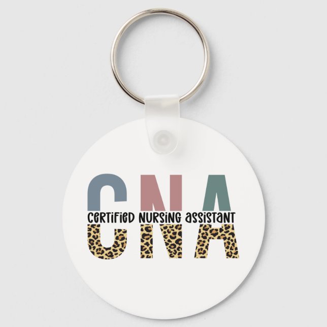 CNA Certified Nursing Assistant Cheetah Print Key Ring (Front)