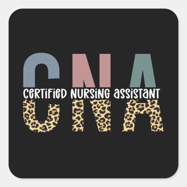 CNA Certified Nursing Assistant Cheetah Print Square Sticker (Front)
