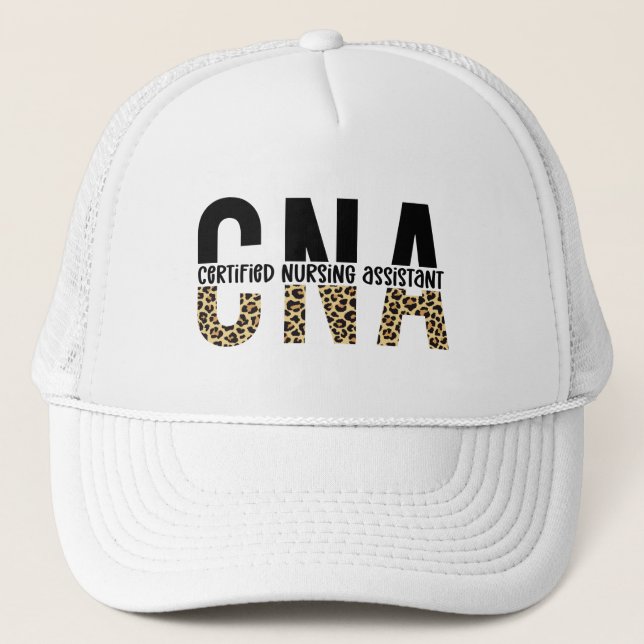 CNA Certified Nursing Assistant Cheetah Print Trucker Hat (Front)