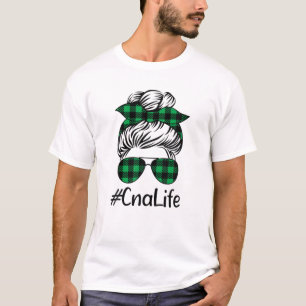 CNA Certified Nursing Assistant Messy Bun St Patri T-Shirt
