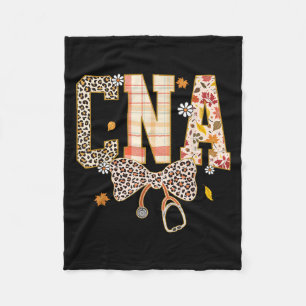 Cna Fall Plaid Leopard Bow Stethoscope Fleece Blanket