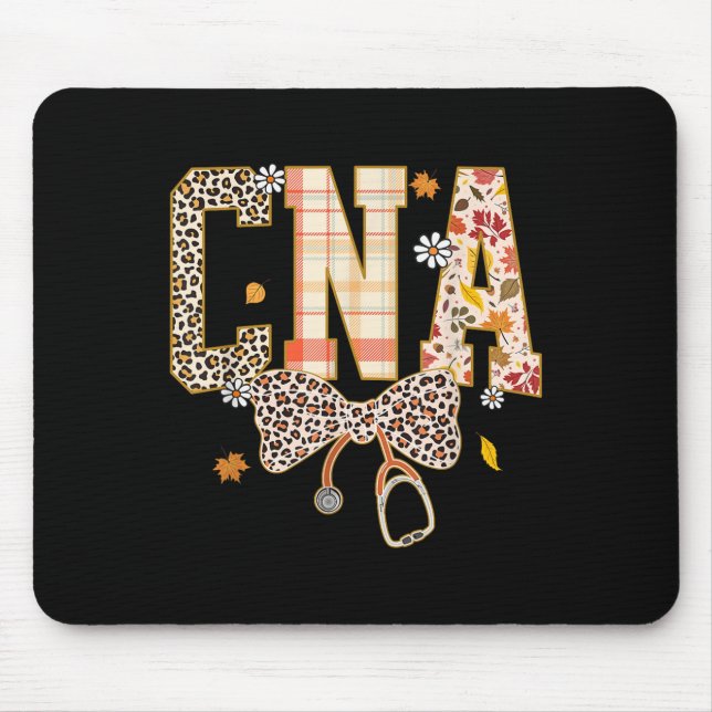 Cna Fall Plaid Leopard Bow Stethoscope  Mouse Pad (Front)