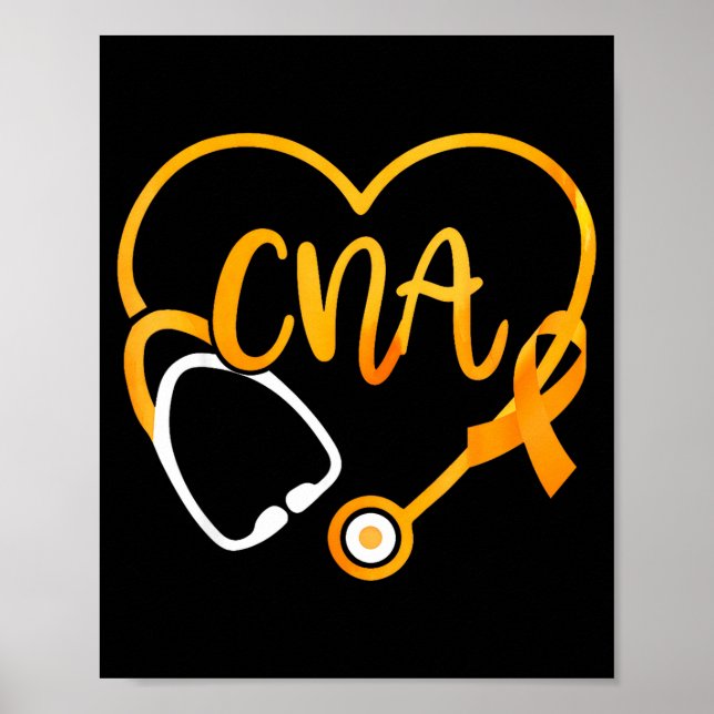 Cna Heart Stethoscope Ribbon Multiple Sclerosis Aw Poster (Front)