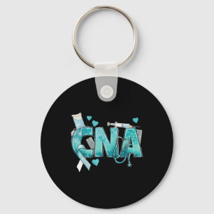 Cna Heart Stethoscope Teal Ribbon Cervical Cancer Key Ring