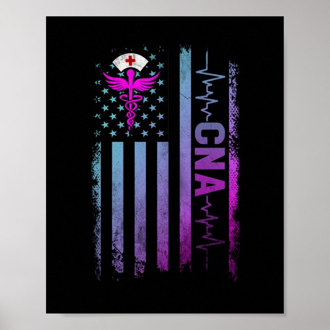 CNA Job Certified Nursing Assistant USA Flag Poster (Front)