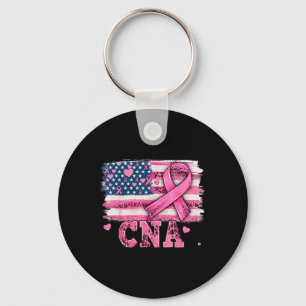 Cna Nurse American Flag Pink Ribbon Breast Cancer  Key Ring