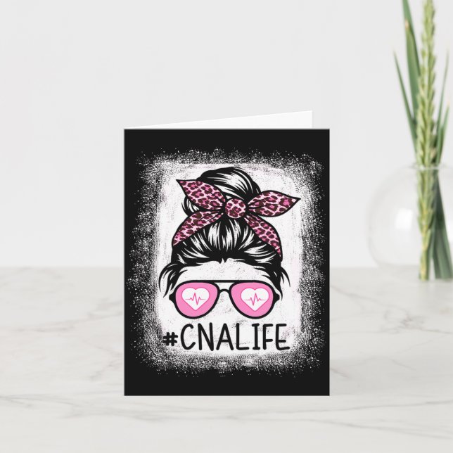 Cna Nurse Life Bleached Shirts Nk Leopard Messy Bu Card (Front)