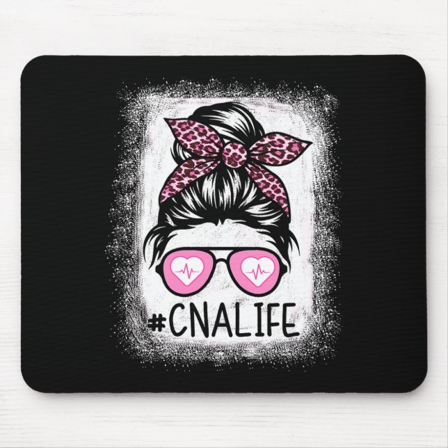 Cna Nurse Life Bleached Shirts Nk Leopard Messy Bu Mouse Pad (Front)