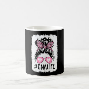 CNA Nurse Life Pink Leopard Messy Hair In Bun CNAL Coffee Mug