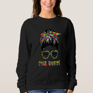 Cna Nurse Messy Bun Autism Mum Love Heart Stethosc Sweatshirt