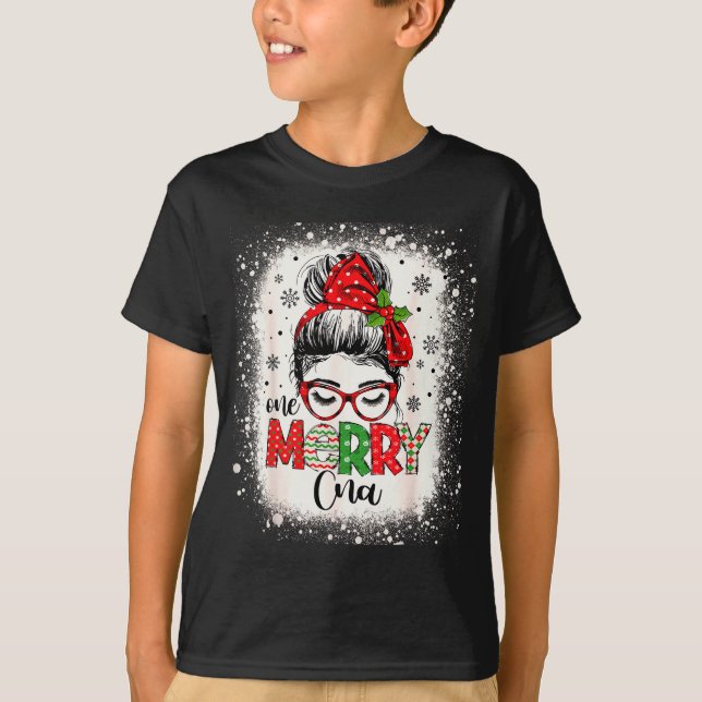 Cna Nurse Messy Bun Nurse's Aid Christmas  T-Shirt (Front)