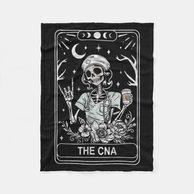 CNA Skeleton Certified Nurse istant Tarot Card Fleece Blanket (Front)