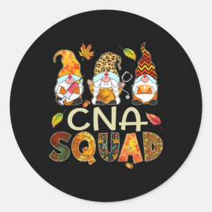 Cna Squad Gnome Nurse Leopard Thanksgiving Fall St Classic Round Sticker