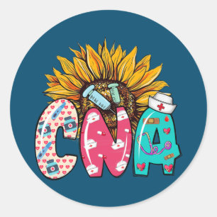 CNA Sunflower Stethoscope Nurse Hat Funny CNA Classic Round Sticker