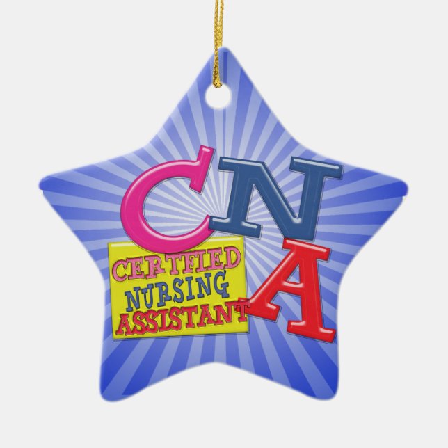 CNA WHIMSICAL LETTERS  CERTIFIED NURSING ASSISTANT CERAMIC ORNAMENT (Front)