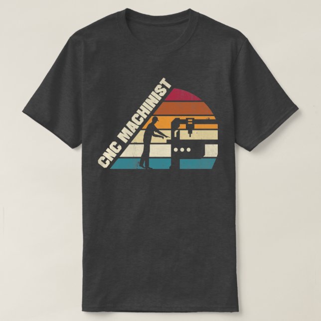 Cnc Machinist Metalworker Machining Silhouette T-Shirt (Design Front)