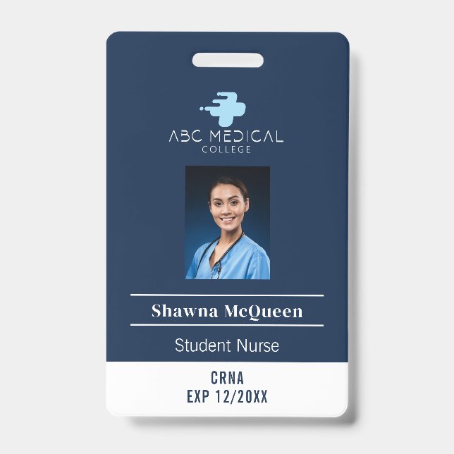 CNS Student Nurse Practitioner Navy QR Code Photo ID Badge (Front)