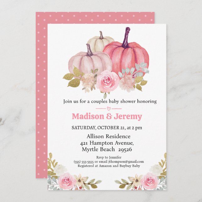 Co Ed Pumpkins Pink Girls Baby Shower Invitation (Front/Back)