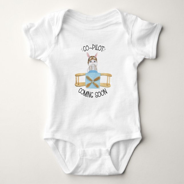 Co-pilot Coming Soon New Baby Gift, Plane Baby Bodysuit (Front)